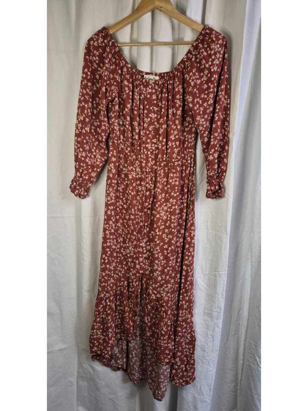 Indigo Rose Medium Rust Floral Classic Boho Event Casual Midi Dress